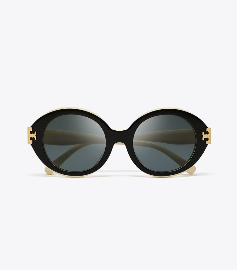 Tory Burch designer sunglasses & eyewear Eleanor Oval Sunglasses in BLACK/IVORY/DARK GREY SOLID front