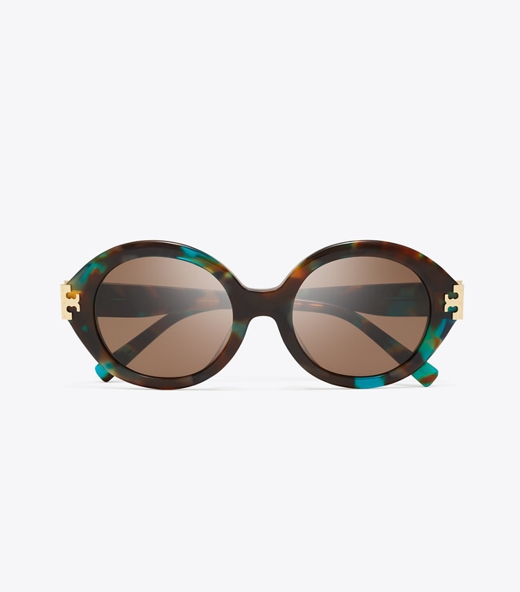 Tory Burch designer sunglasses & eyewear Eleanor Oval Sunglasses in JADE SPOTTED/BROWN overhead