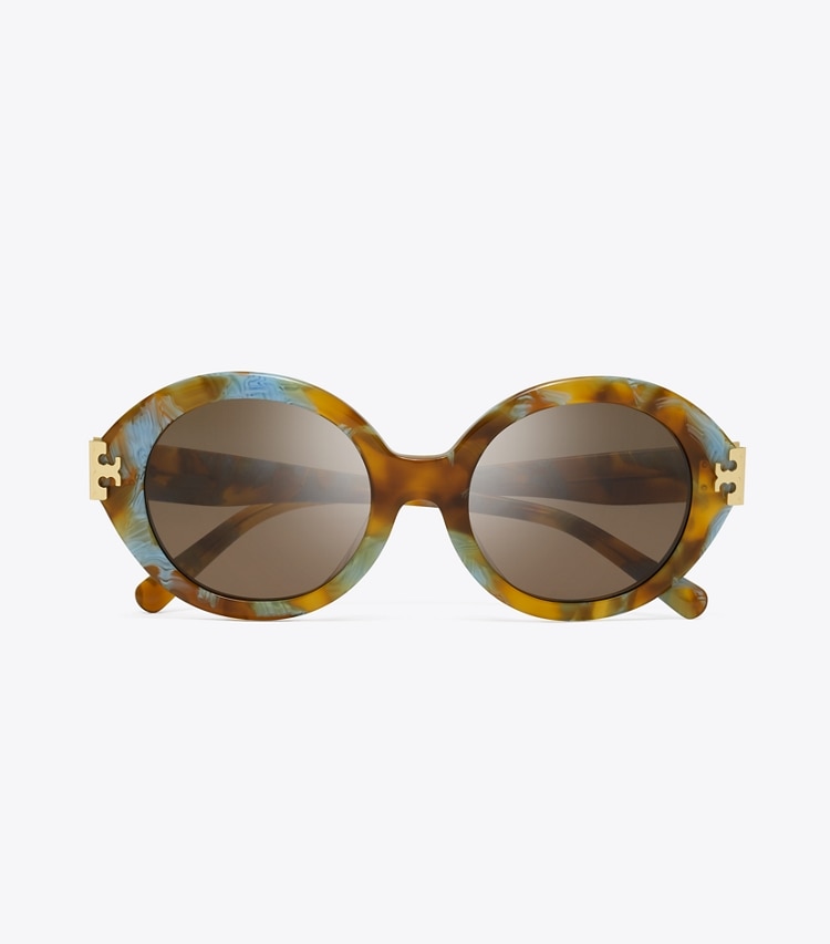 Tory Burch designer sunglasses & eyewear Eleanor Oval Sunglasses in BLUE HONEY TORTOISE/DARK BROWN overhead