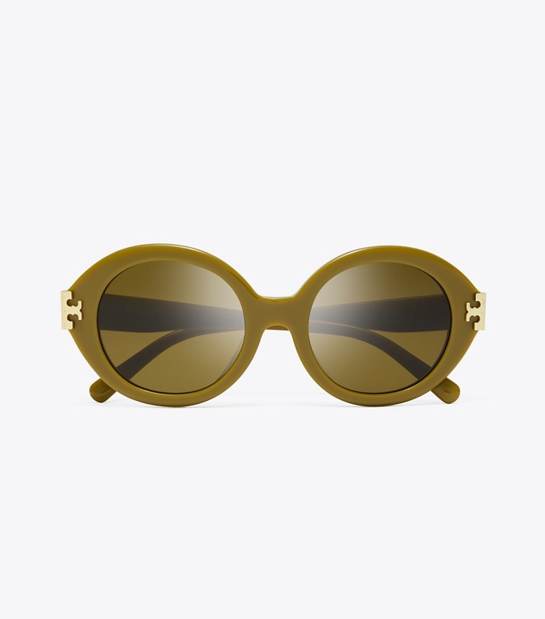 Tory Burch designer サングラス＆アイウェア エレノア オーバルサングラス in OLIVE GREEN/OLIVE BROWN front