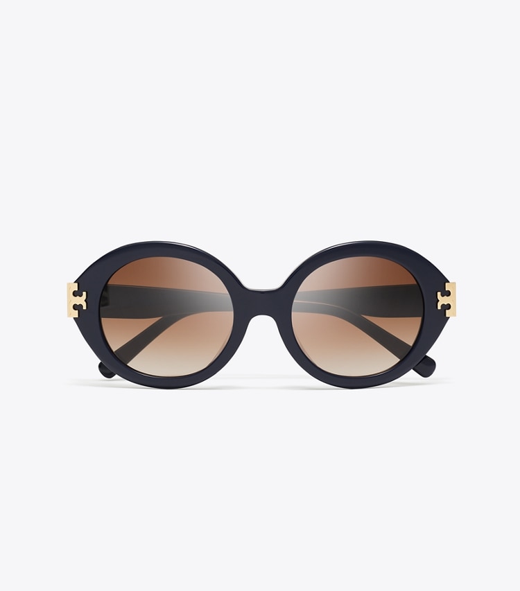 Tory Burch designer sunglasses & eyewear Eleanor Oval Sunglasses in NAVY/BROWN GRADIENT overhead