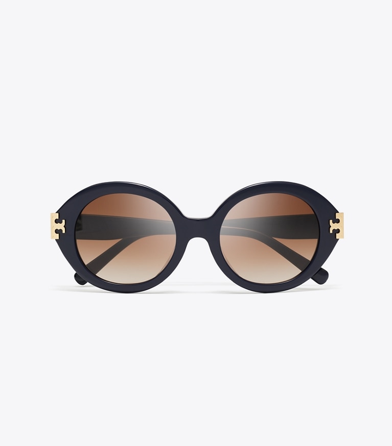Tory Burch designer sunglasses & eyewear Eleanor Oval Sunglasses in NAVY/BROWN GRADIENT overhead