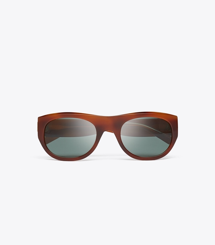 Tory Burch diseñador gafas de sol y gafas graduadas Eleanor Oval Sunglasses en AMBER TORTOISE/GREEN vista superior