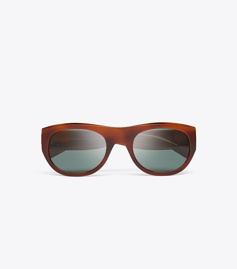 Tory Burch diseñador gafas de sol y gafas graduadas Eleanor Oval Sunglasses en AMBER TORTOISE/GREEN vista superior