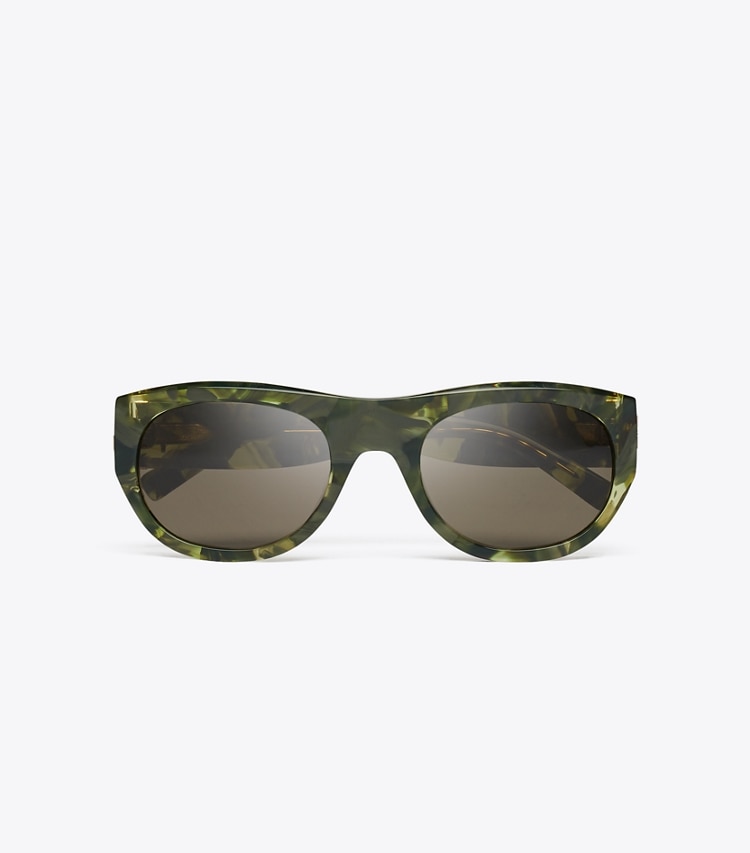 Tory Burch designer sunglasses & eyewear Eleanor Oval Sunglasses in GREEN MARBLED/BROWN overhead