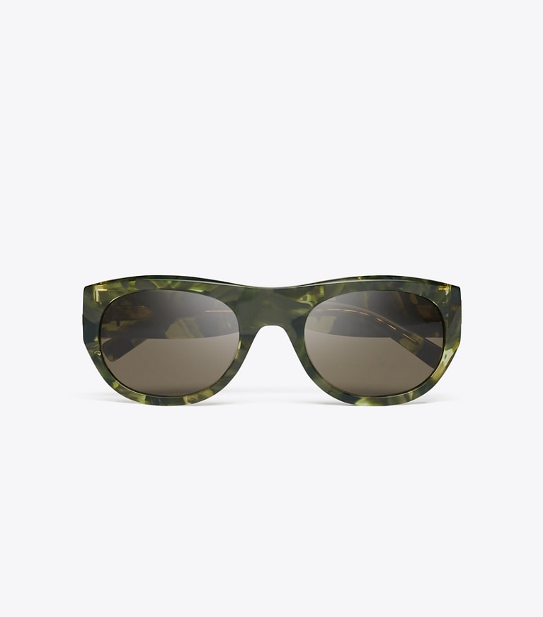Tory Burch designer sunglasses & eyewear Eleanor Oval Sunglasses in GREEN MARBLED/BROWN overhead