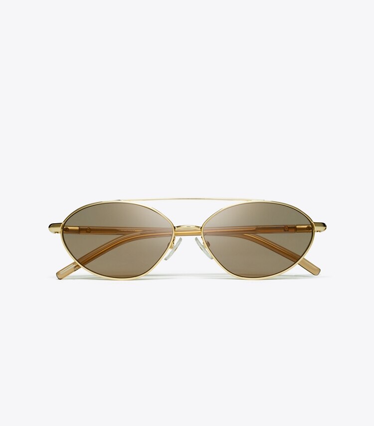 Tory Burch designer sunglasses & eyewear Eleanor Oval Sunglasses in GOLD/MILKY AMBER overhead