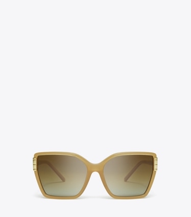 Tory Burch designer sunglasses & eyewear Eleanor Oversized Cat-Eye Sunglasses in MILKY BROWN/BROWN POLAR front
