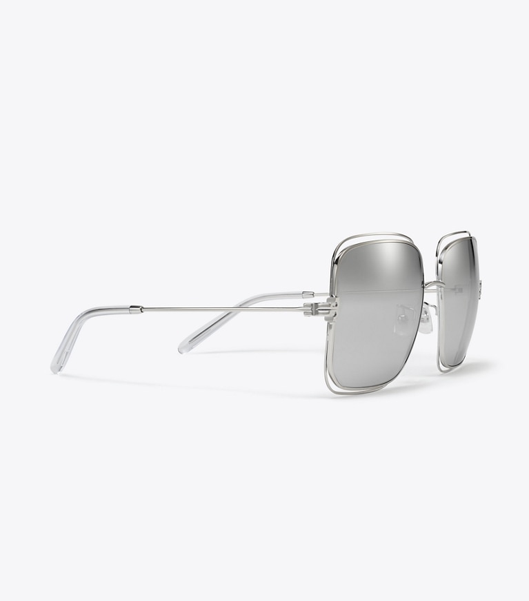 Tory Burch designer sunglasses & eyewear Eleanor Oversized Metal Square Sunglasses in SILVER/LIGHT GREY MIRROR front