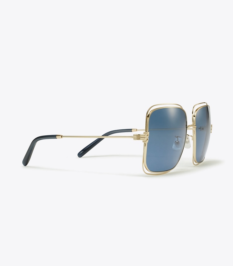 Tory Burch designer sunglasses & eyewear Eleanor Oversized Metal Square Sunglasses in SHINY LIGHT GOLD/DARK BLUE detail