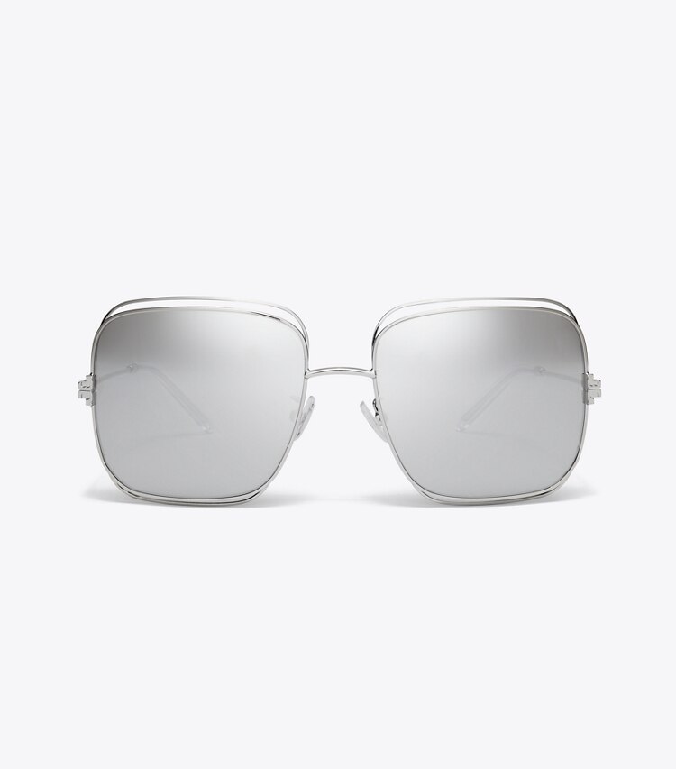 Tory Burch designer sunglasses & eyewear Eleanor Oversized Metal Square Sunglasses in SILVER/LIGHT GREY MIRROR front