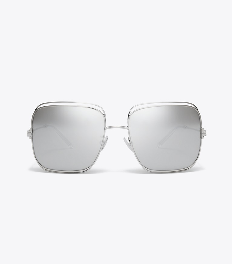 Tory Burch designer sunglasses & eyewear Eleanor Oversized Metal Square Sunglasses in SILVER/LIGHT GREY MIRROR front