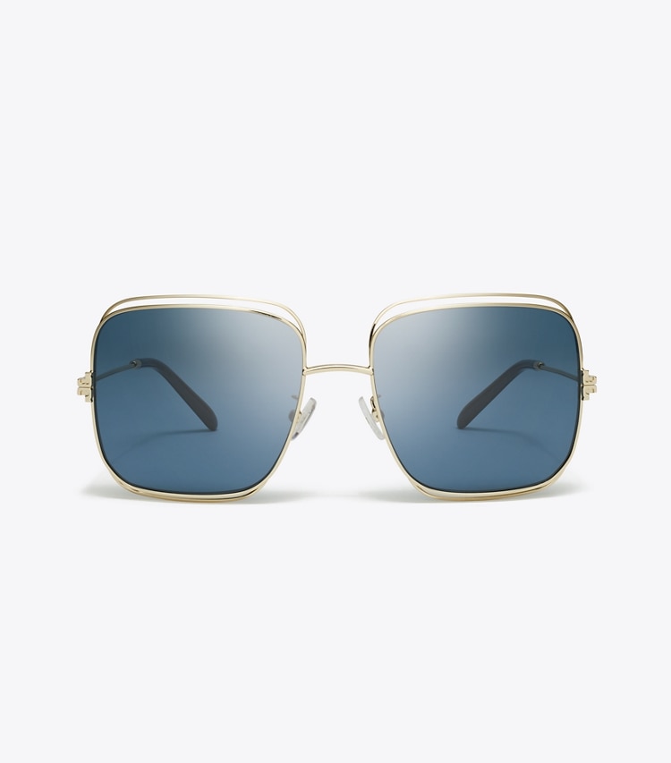 Tory Burch designer sunglasses & eyewear Eleanor Oversized Metal Square Sunglasses in SHINY LIGHT GOLD/DARK BLUE front