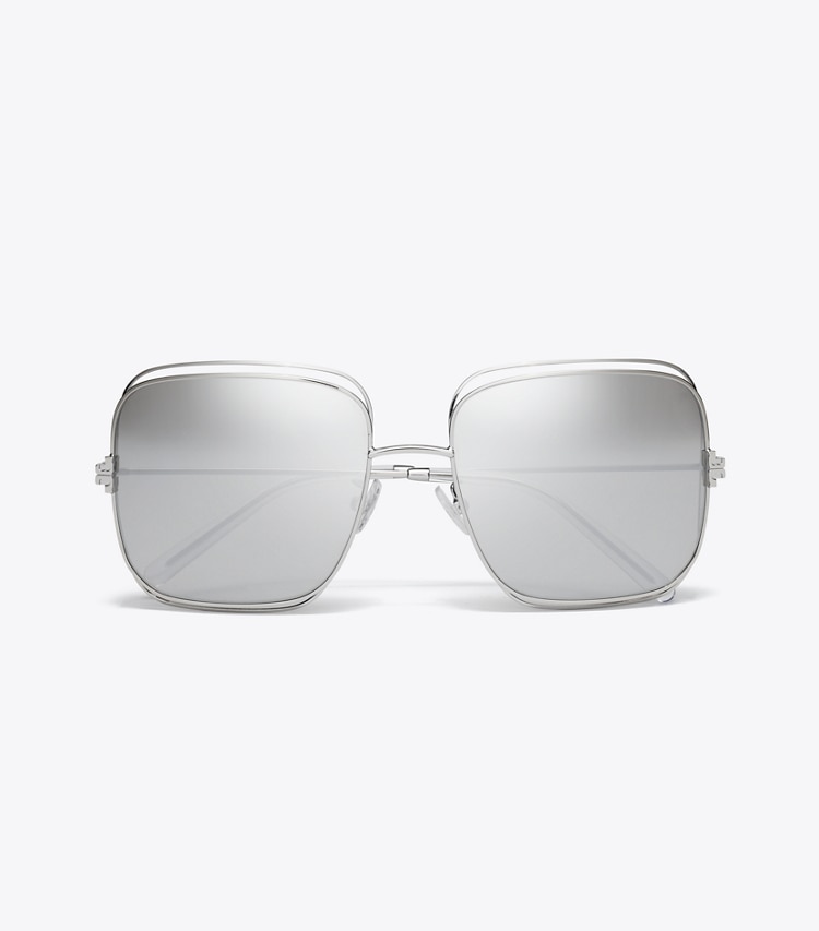 Tory Burch designer sunglasses & eyewear Eleanor Oversized Metal Square Sunglasses in SILVER/LIGHT GREY MIRROR overhead