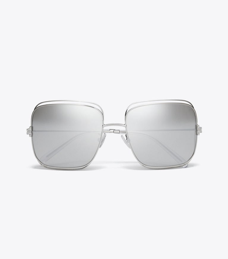 Tory Burch designer sunglasses & eyewear Eleanor Oversized Metal Square Sunglasses in SILVER/LIGHT GREY MIRROR front