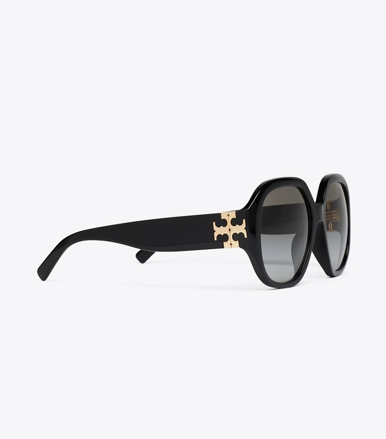 Tory Burch diseñador gafas de sol y gafas graduadas Eleanor Oversized Round Sunglasses en BLACK/GREY GRADIENT detalle