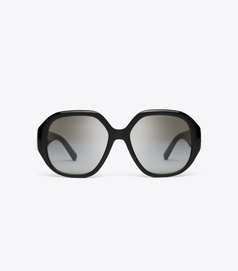 Tory Burch diseñador gafas de sol y gafas graduadas Eleanor Oversized Round Sunglasses en BLACK/GREY GRADIENT frente