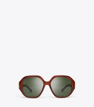 Tory Burch designer sunglasses & eyewear Eleanor Oversized Round Sunglasses in AMBER TORTOISE/GREEN front