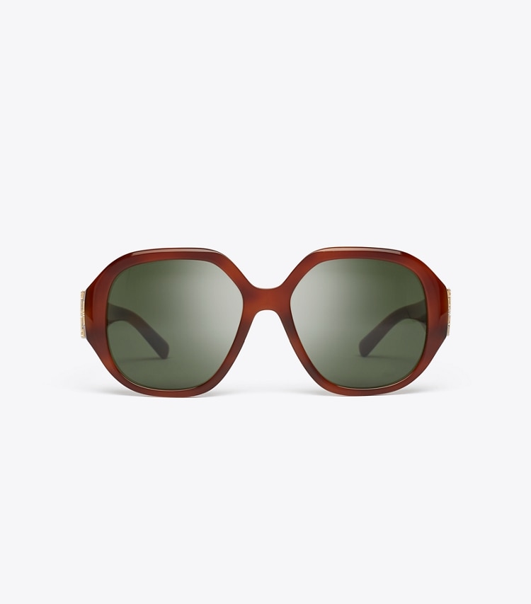 Tory Burch designer sunglasses & eyewear Eleanor Oversized Round Sunglasses in AMBER TORTOISE/GREEN front