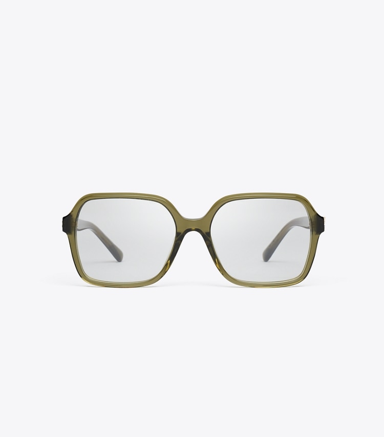Tory Burch designer sunglasses & eyewear Eleanor Oversized Square Eyeglasses in TRANSPARENT OLIVE front