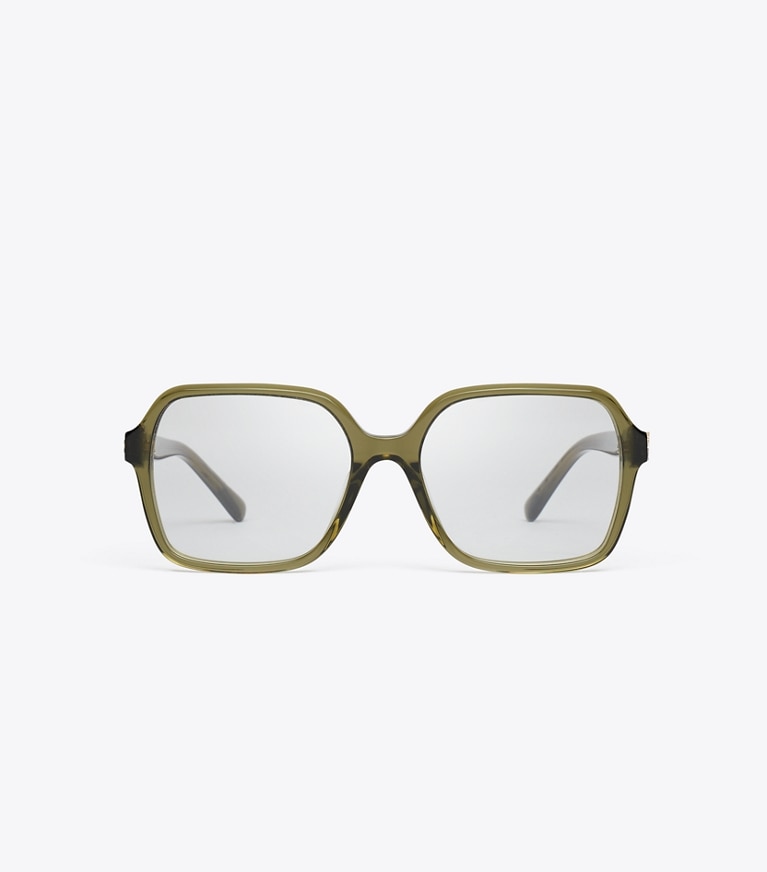 Tory Burch designer sunglasses & eyewear Eleanor Oversized Square Eyeglasses in TRANSPARENT OLIVE front