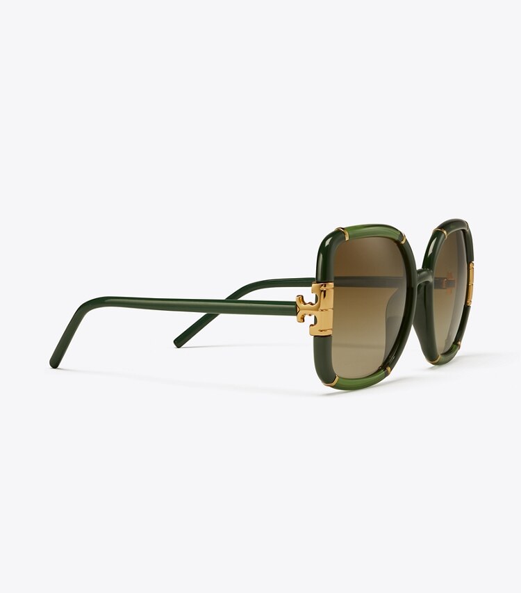 Tory Burch designer sunglasses & eyewear Eleanor Oversized Square Sunglasses in OLIVE detail