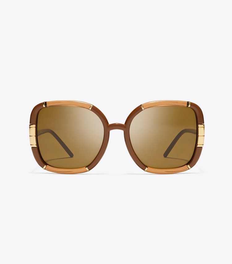 Tory Burch designer sunglasses & eyewear Eleanor Oversized Square Sunglasses in CAMEL front