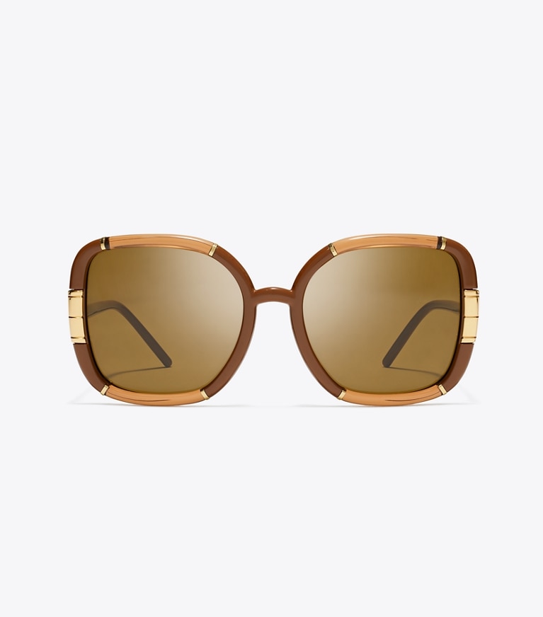 Tory Burch designer sunglasses & eyewear Eleanor Oversized Square Sunglasses in CAMEL front