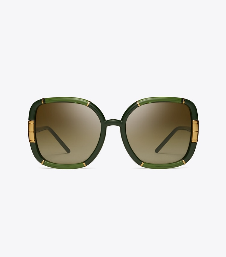 Tory Burch designer sunglasses & eyewear Eleanor Oversized Square Sunglasses in OLIVE front