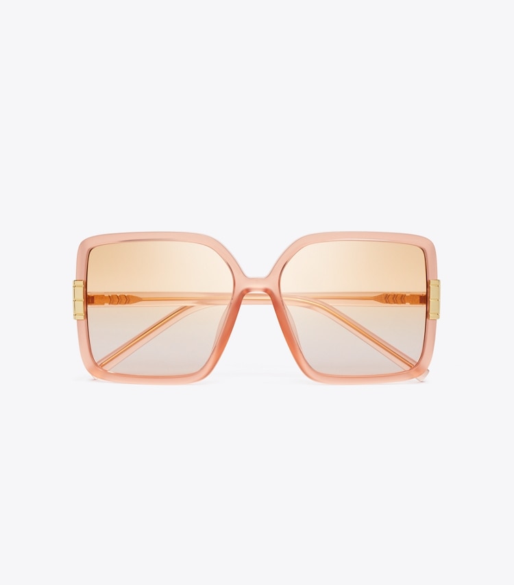 Tory Burch designer sunglasses & eyewear Eleanor Oversized Square Sunglasses in TRANSPARENT ORANGE/PINK GRADIENT ORANGE overhead