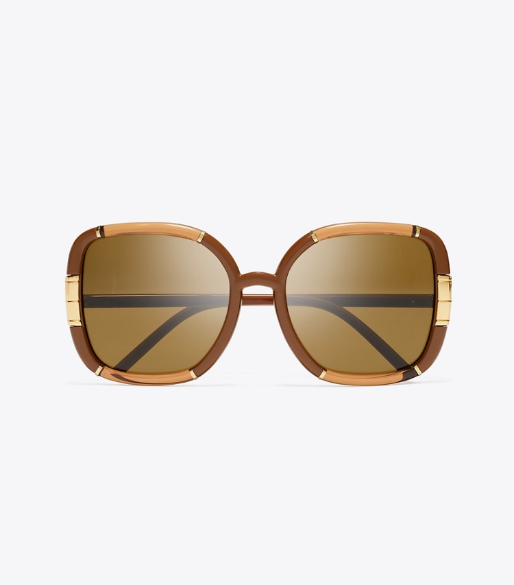 Tory Burch designer sunglasses & eyewear Eleanor Oversized Square Sunglasses in CAMEL overhead