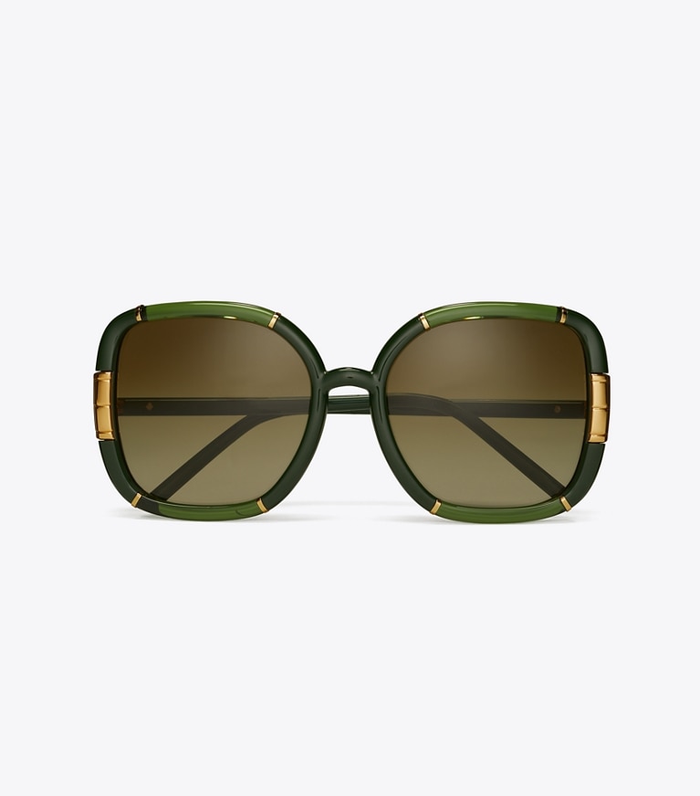 Tory Burch designer sunglasses & eyewear Eleanor Oversized Square Sunglasses in OLIVE front