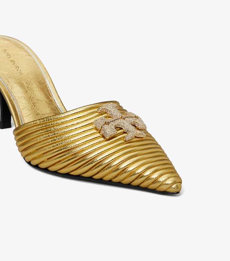 Tory Burch designer heels Eleanor Pantolette mit Pavé in 3D-Optik in GOLD RUSH angle