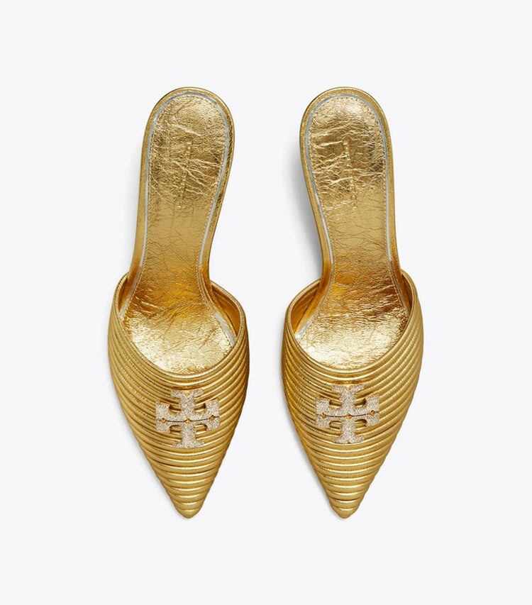 Tory Burch designer heels Eleanor Pantolette mit Pavé in 3D-Optik in GOLD RUSH von oben