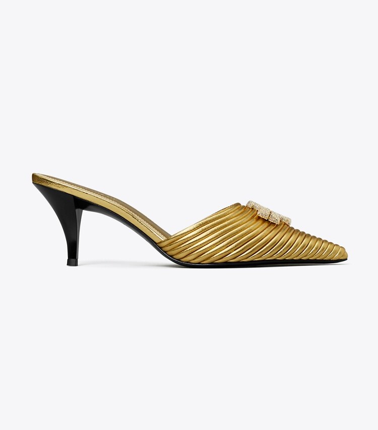 Tory Burch designer heels Eleanor Pantolette mit Pavé in 3D-Optik in GOLD RUSH side