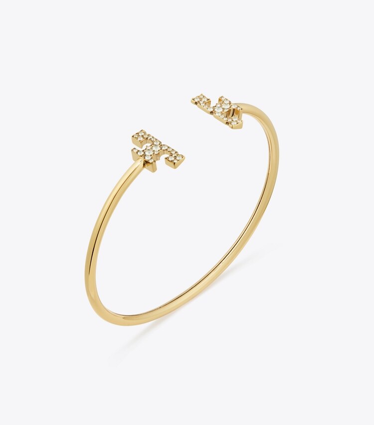 Tory Burch designer bracelets Eleanor Pavé Flex Cuff in Tory Gold / Crystal detail