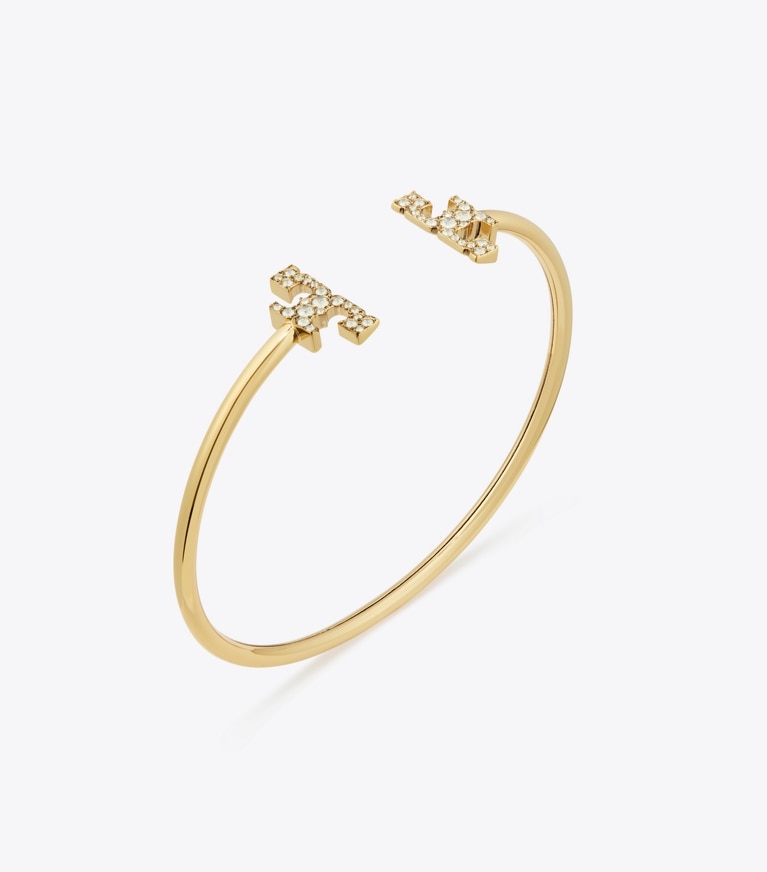Tory Burch designer bracelets Eleanor Pavé Flex Cuff in Tory Gold / Crystal front