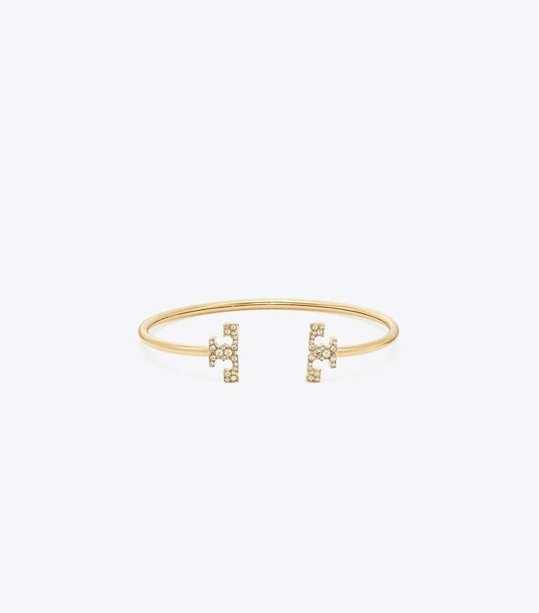 Tory Burch designer bracelets Eleanor Pavé Flex Cuff in Tory Gold / Crystal front