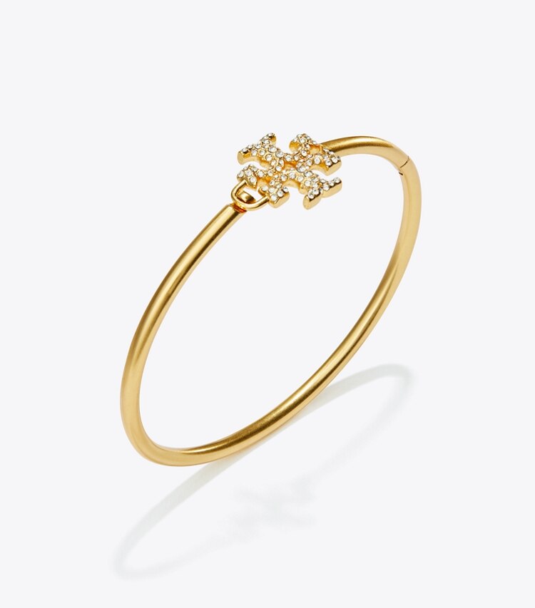 Tory Burch designer bracelets Eleanor Pavé Hinged Cuff in Rolled Brass / Crystal detail