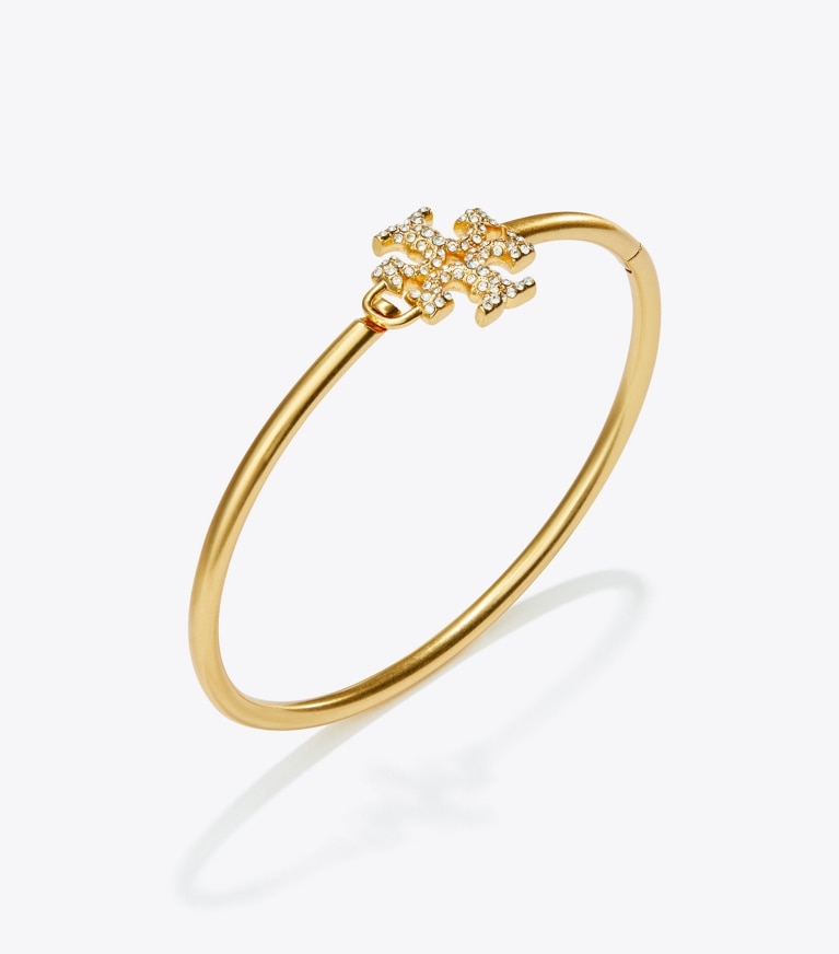 Tory Burch designer bracelets Eleanor Pavé Hinged Cuff in Rolled Brass / Crystal front