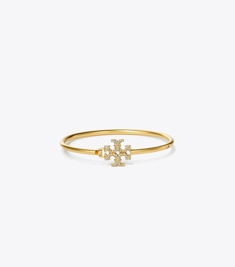 Tory Burch designer bracelets Eleanor Pavé Hinged Cuff in Rolled Brass / Crystal front