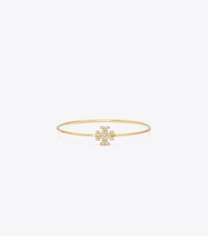 Tory Burch designer bracelets Eleanor Pavé Hinged Cuff in Tory Gold / Crystal front
