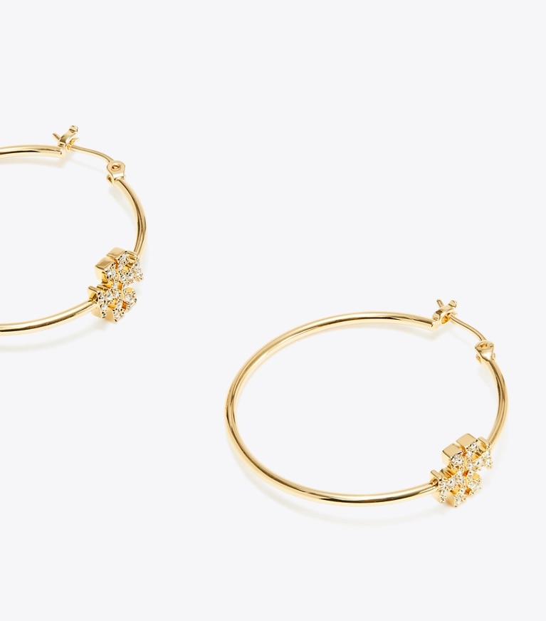 Tory Burch designer earrings Eleanor Pavé Hoop Earring in Tory Gold / Crystal front