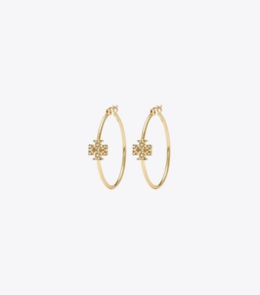 Tory Burch designer earrings Eleanor Pavé Hoop Earring in Tory Gold / Crystal front
