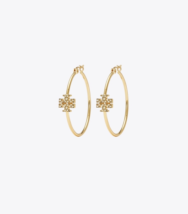 Tory Burch designer earrings Eleanor Pavé Hoop Earring in Tory Gold / Crystal front
