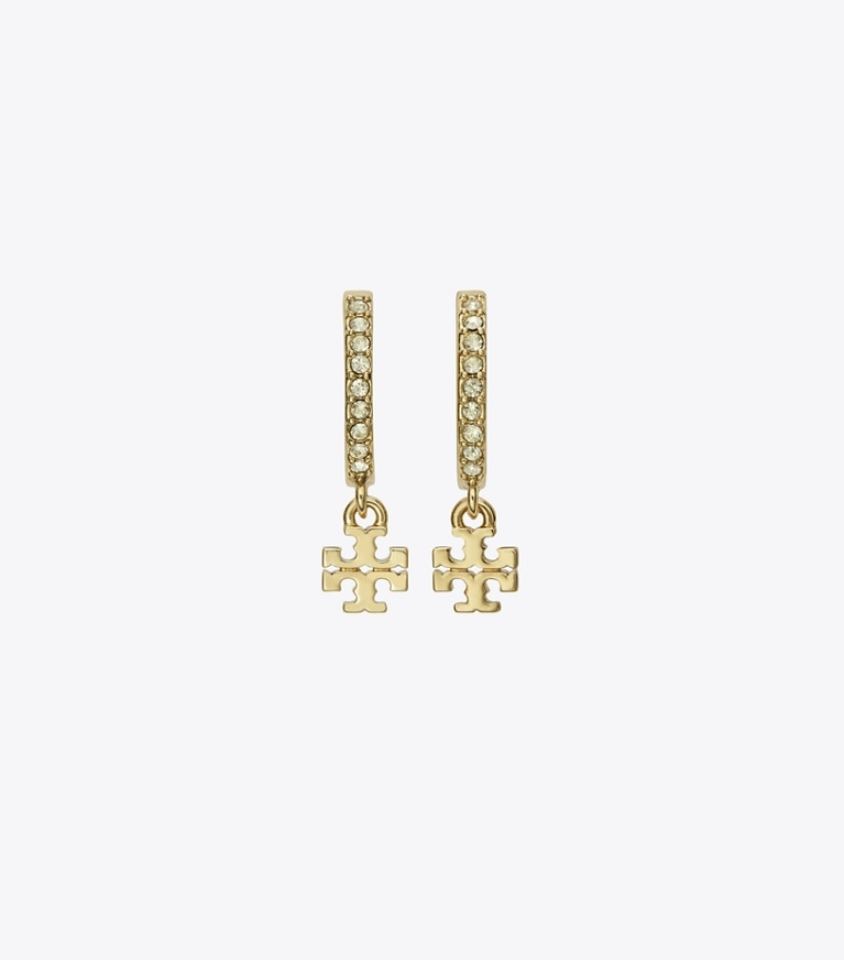 Tory Burch designer イヤリング＆ピアス エレノア パヴェ ハギーピアス in Tory Gold / Crystal front