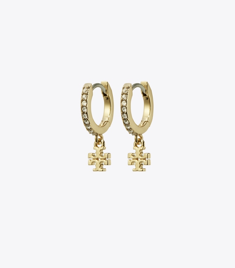 Tory Burch designer イヤリング＆ピアス エレノア パヴェ ハギーピアス in Tory Gold / Crystal front