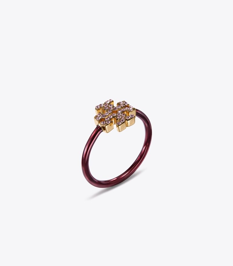 Tory Burch designer rings Eleanor Pavé Ring in Tory Gold / Burgundy / Vintage Rose angle