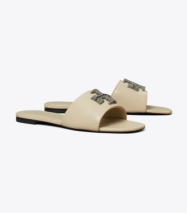 Tory Burch designer sandals Eleanor Pavé Slide in STONE GRAY angle