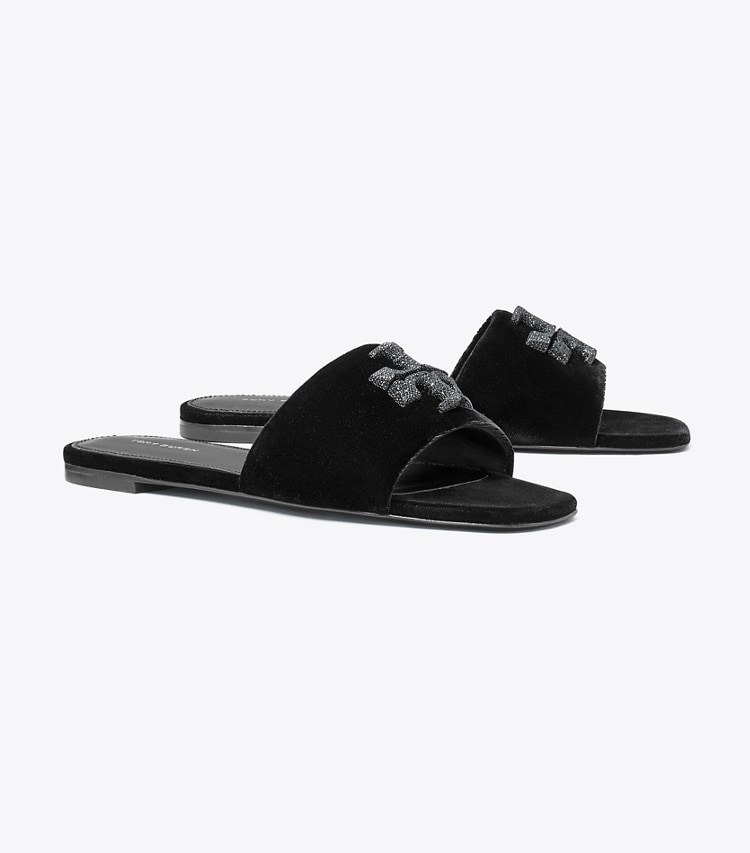 Tory Burch designer sandals Eleanor Pavé Slide in PERFECT BLACK angle